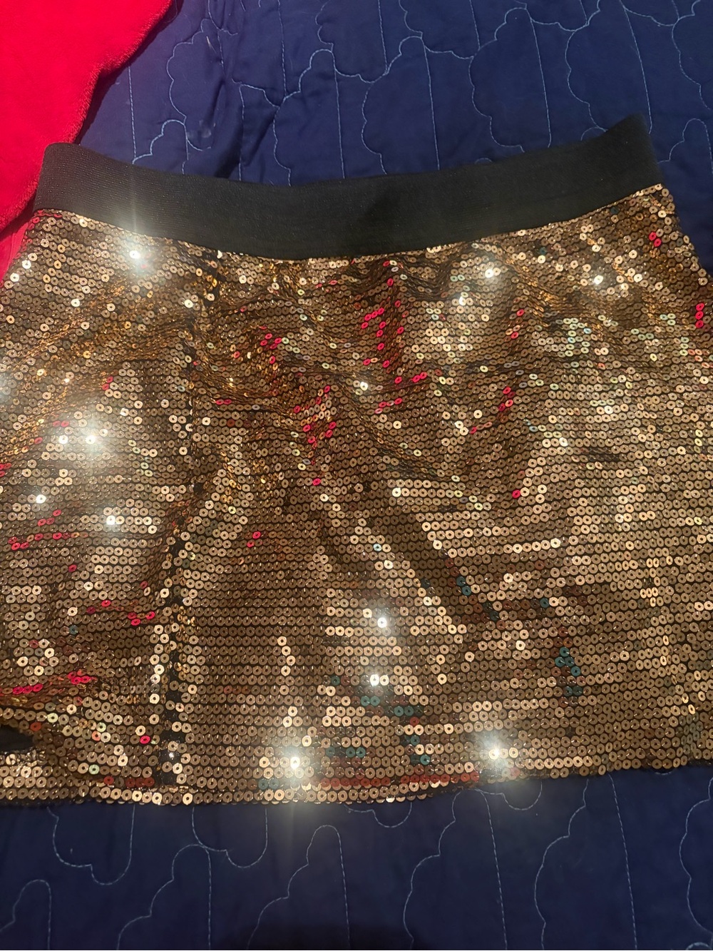 BeBop Gold Sequin Mini Skirt with Black Waistband